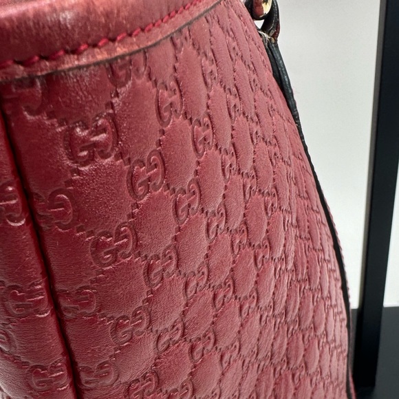 Auth Gucci Large Red Microguccisima Monogram Embossed Leather Joy Tote Bag Ex+ - Picture 6 of 16
